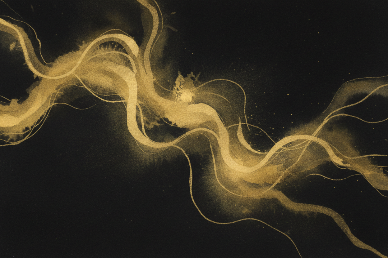Abstract golden waves and streaks against a dark background
